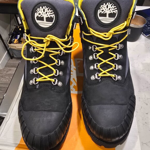 TIMBERLAND HERITAGE RUBBER TOE HIKER BOOTS MEN SHOES Black / Green Nubuck SZ 10 - Picture 4 of 15